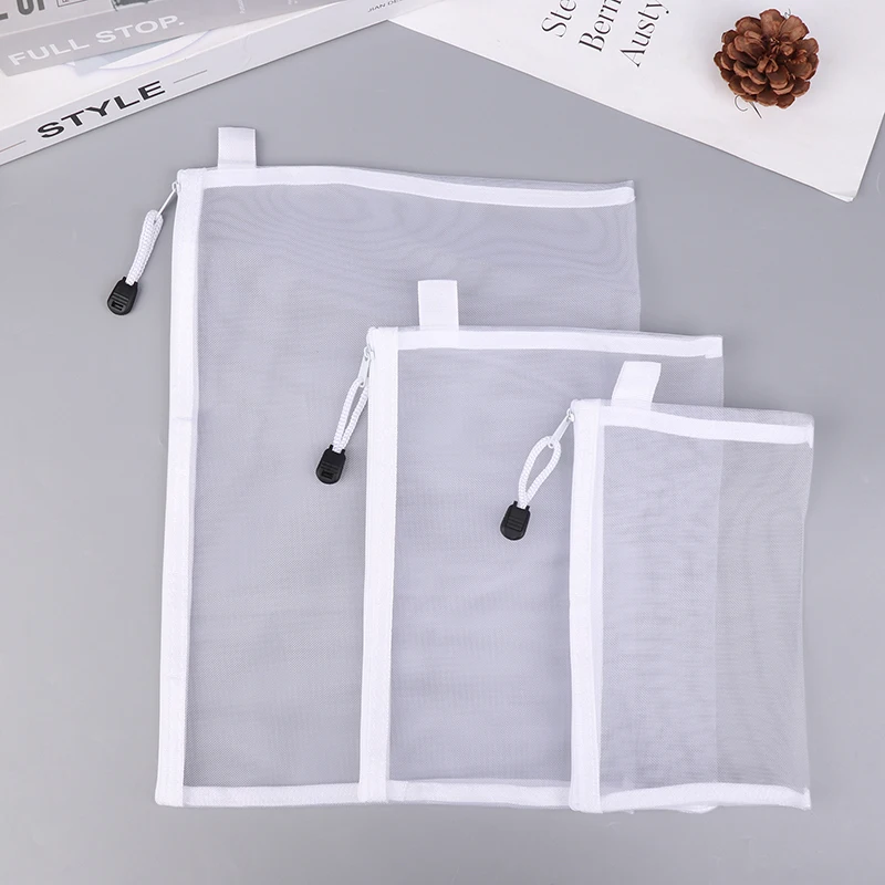 3pcs A4/A5/A6 Mesh Zipper Pouch Document Bag Transparent Zip File Folders School Office Supplies Pencil Case Storage Bags