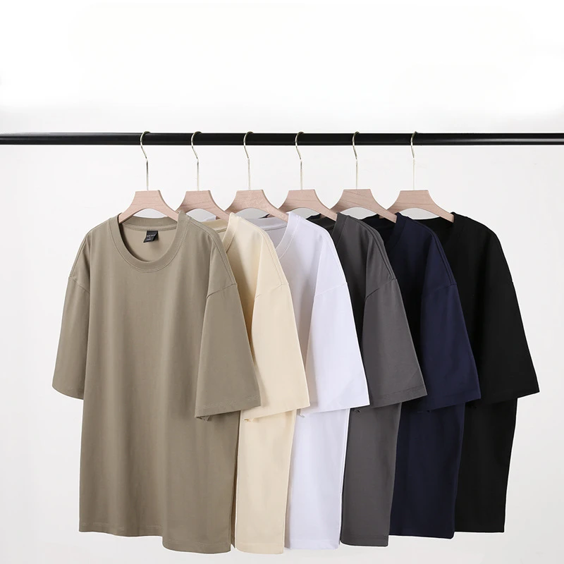 300grams 100% Cotton Loose Heavy Weight Cotton  T-shirt Solid Shoulder Short Sleeve T-shirt Women Men for Summer