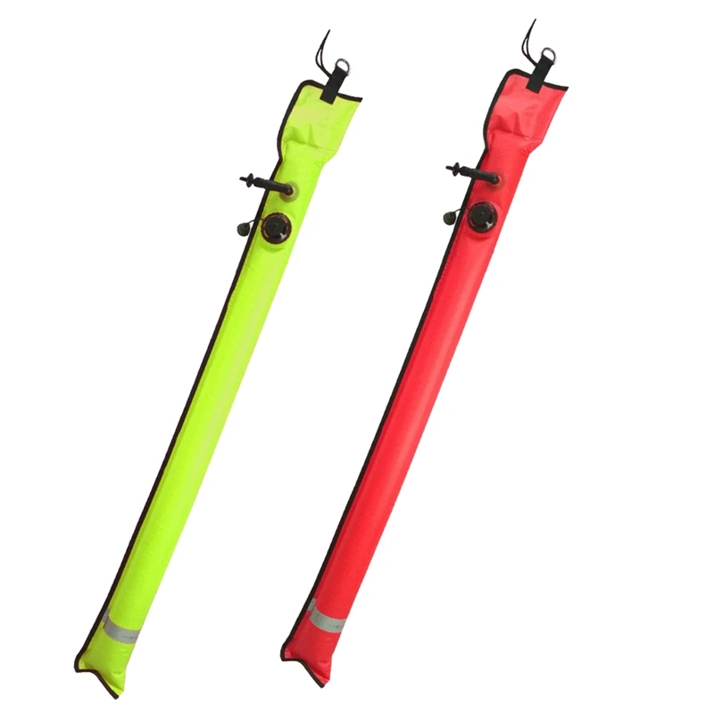 2 Pcs 1M Scuba Diving Inflatable Smb Surface Signal Marker Buoy Visibility Float Signal Tube Sausage-Yellow & Red