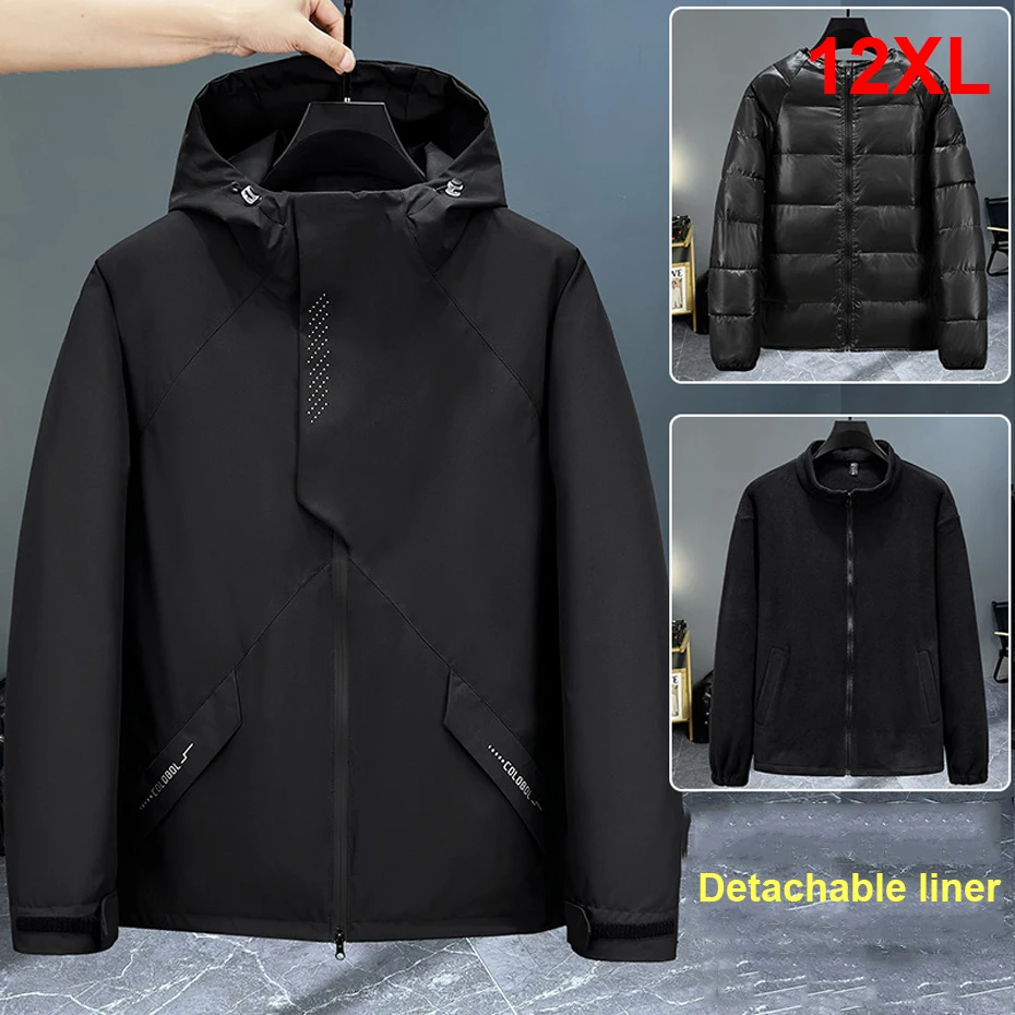 

Зимняя толстая куртка, мужская водонепроницаемая ветровка, пальто со съемной подкладкой 12XL, куртки-карго больших размеров, повседневное походное пальто, мужское