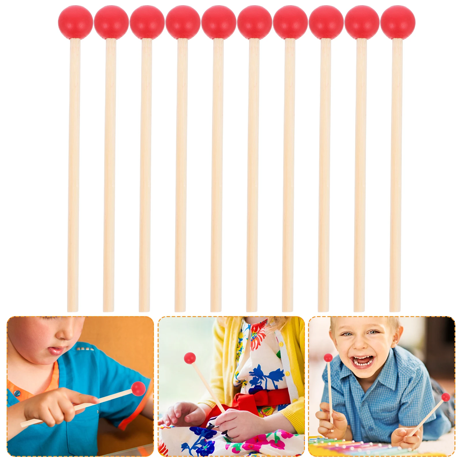 

12pcs Wooden Mallets Heavy Duty Percussion Hammer Drumsticks Durable Musical Instruments Long Handles High Density Eco-Friendly