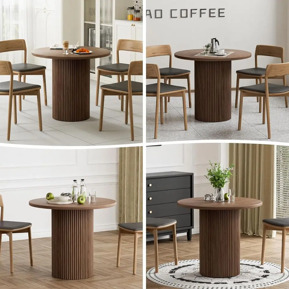 Round Dining Table, 34.3" ern Wood Kitchen Table or 2 to 4, Pedestal Circle Dining Tables, luted Dining Table or Leisure, Coee, image 5