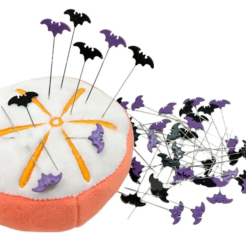 Y3NA 50/100pcs Dressmaking Pins Embroidery Patchwork Pins Accessories Halloween Bat Sewing Needle DIY Sewing Tools Decoration