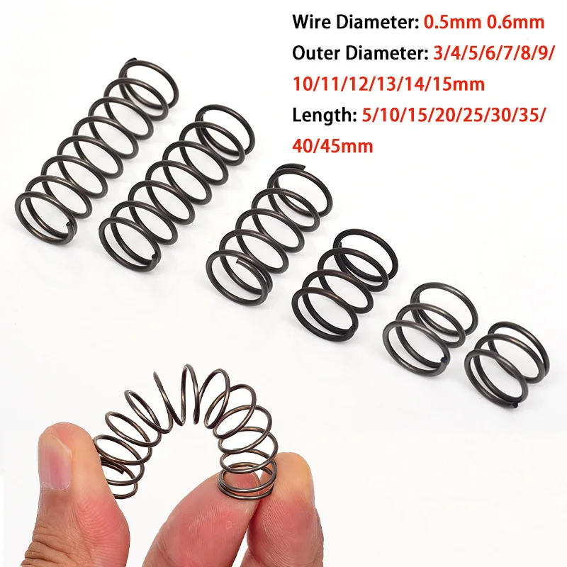 10pcs Spring Steel Micro Small Compression Wire Diameter 0.5mm 0.6mm OD:3/4/5/6/7/8/9/11/12/13/14/15mm Length:5-45mm