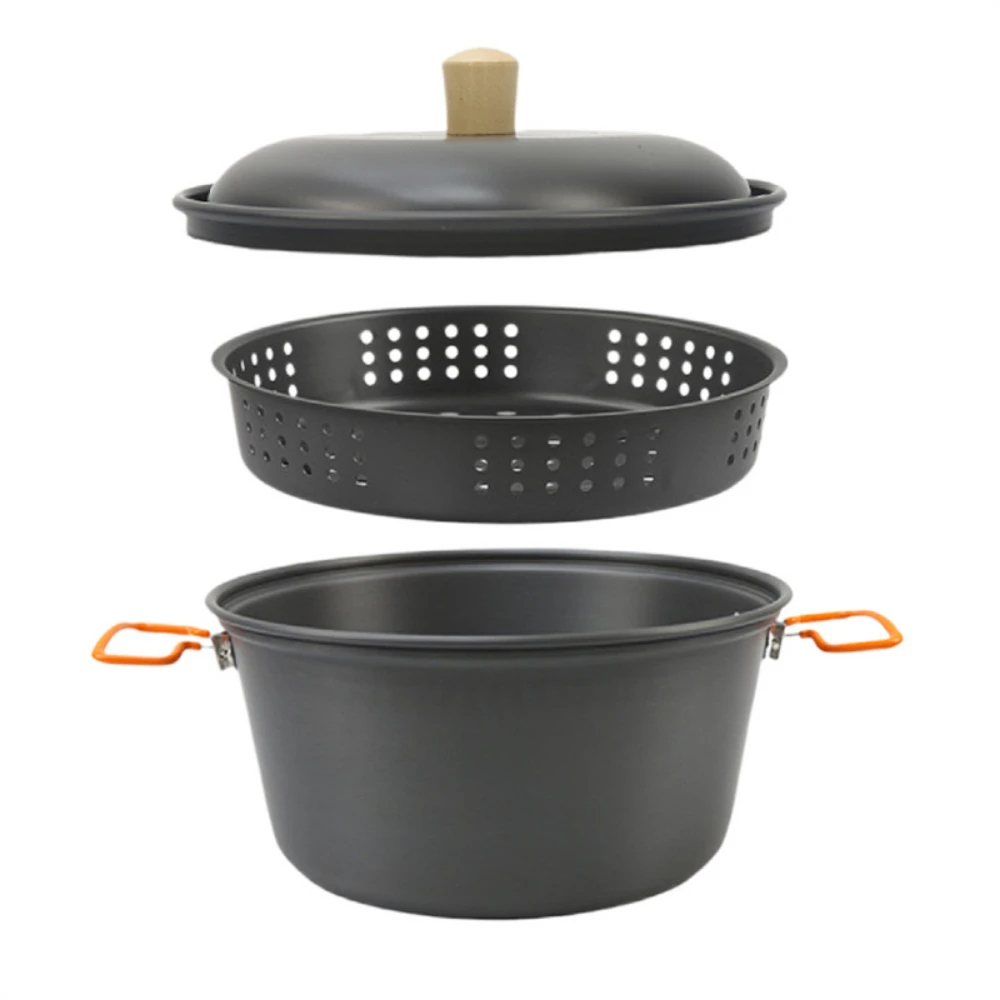 Juego de ollas de cocina para exteriores de aluminio anodizado duro de 7,5l con vaporizador, vajilla de viaje para acampar, Picnic esencial