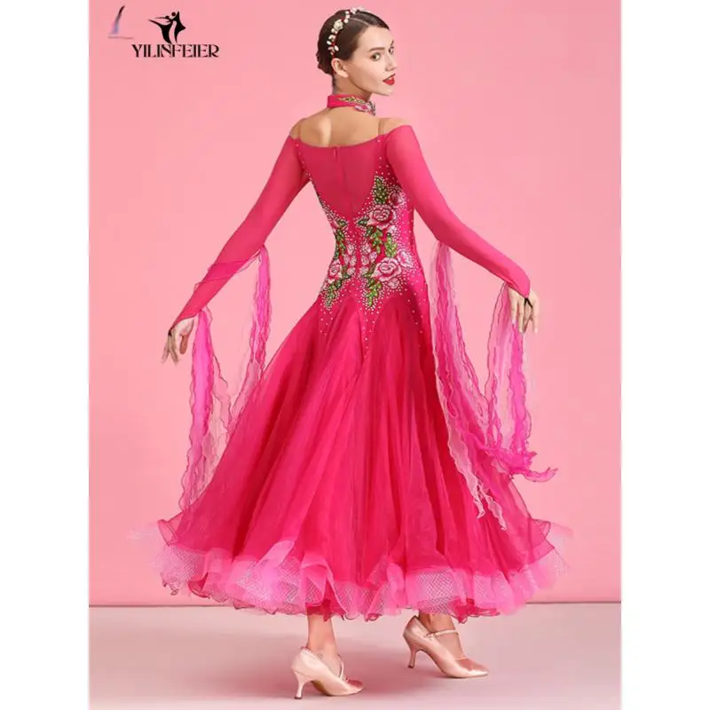 2025 최신 여성 볼룸 댄스 대회 드레스 댄스 볼룸 왈츠 표준 댄스 드레스 여성 볼룸 의상 S7044