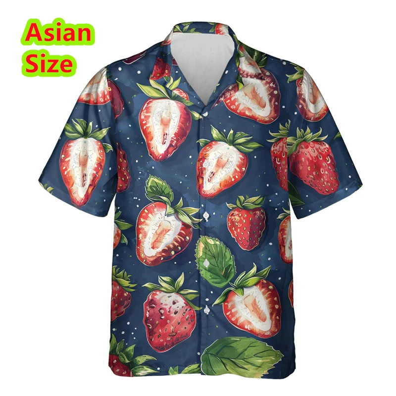 

Funny Strawberry Cucumber 3D Print Mens Shirts Clothes Female Fruit Beach Shirt Pineapple Watermelon Short Sleeve Tops Clothes