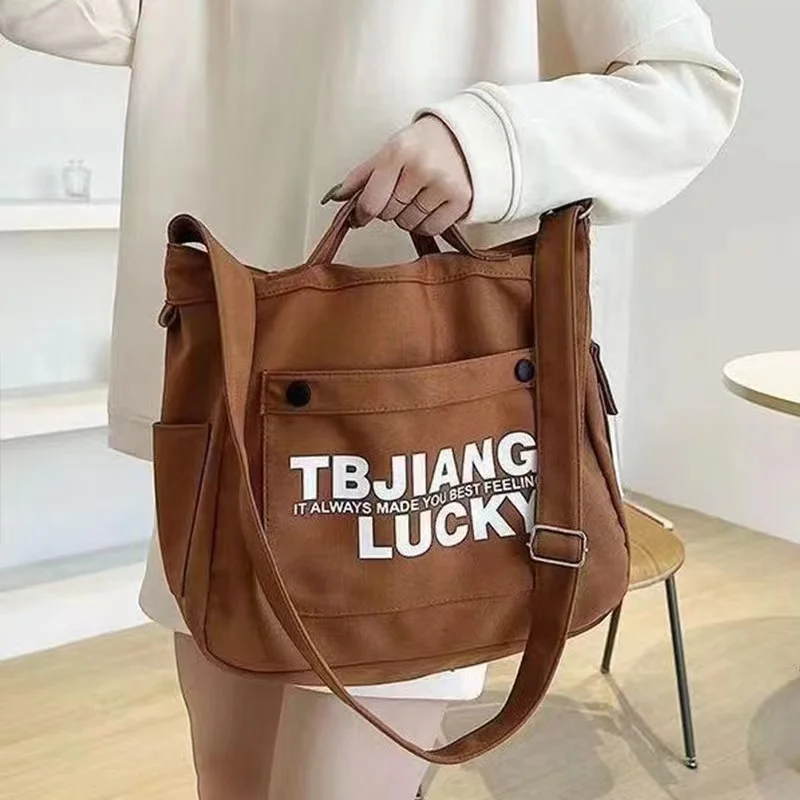 Women Casual Canvas Shoulder Bag Handbag High Quality Exquisite Girl’s Crossbody Bags Tote Bag With Zipper Student School Bag