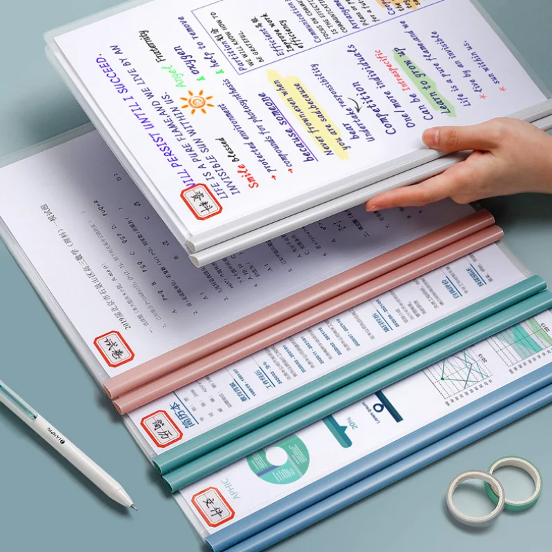 10pcs/set Lever Arch File with Sliding Bars 70 Sheets File Folder Cover File Document Organizer Binder for A4 Size Paper