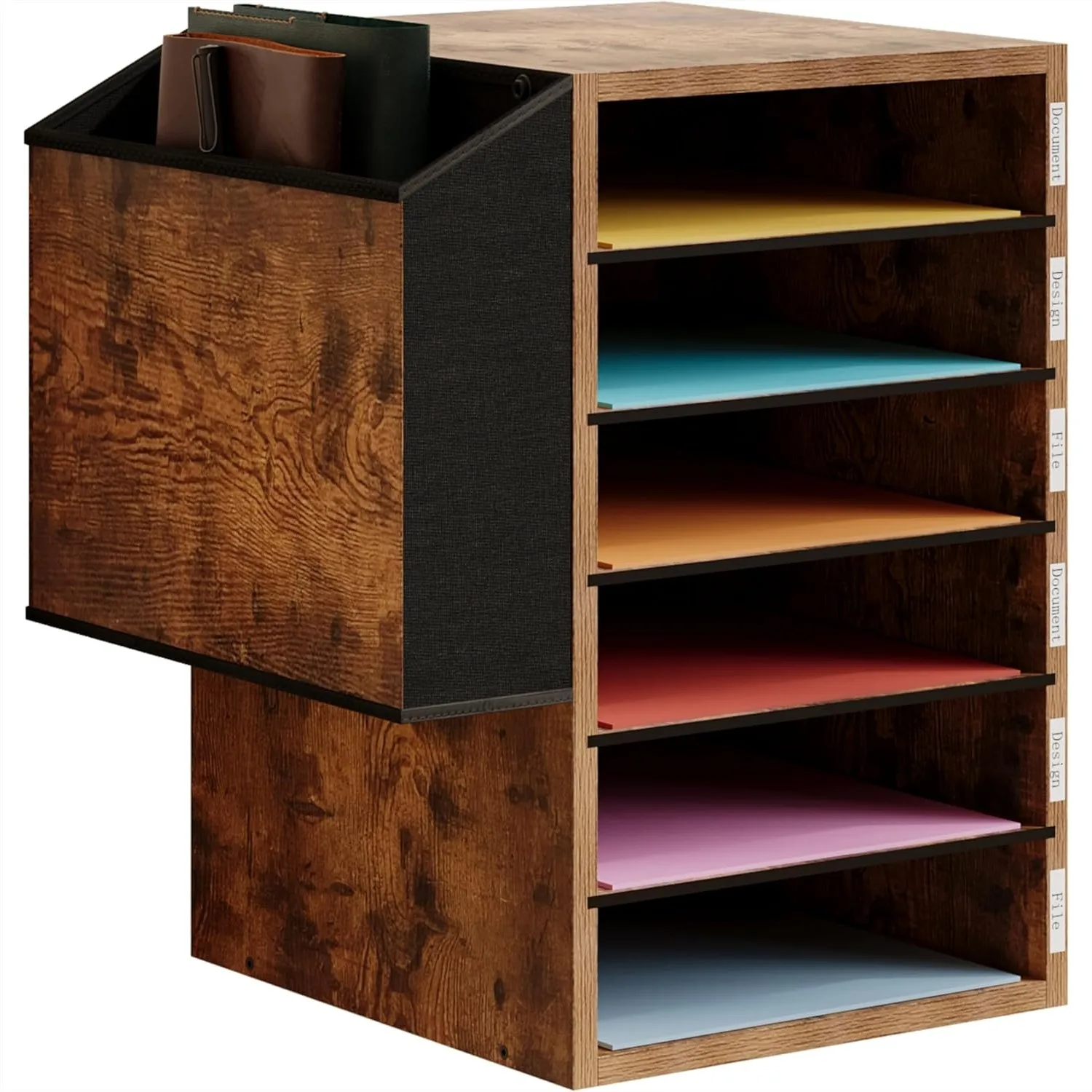 

6 Tier Adjustable Countertop Mail Sorter with Name Slots, Wooden Desktop File Organizer for Office Classroom, Rustic Brown