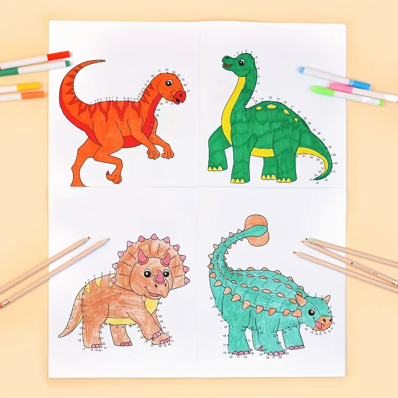 2in1 Jumbo Dot To Dot and Draw Activity Book - Connect The Dots To Create Dinosaurs Tracing Coloring Counting Practice Workbook