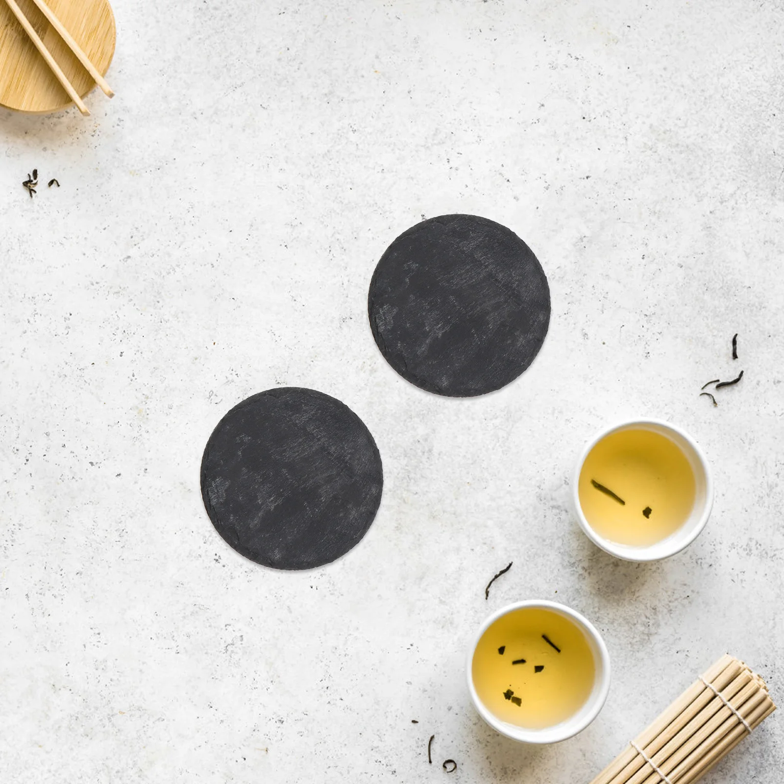 

2Pcs Anti-Skid Cup Coasters Black Natural Stone Round Coasters for Home Kitchen Table Protection