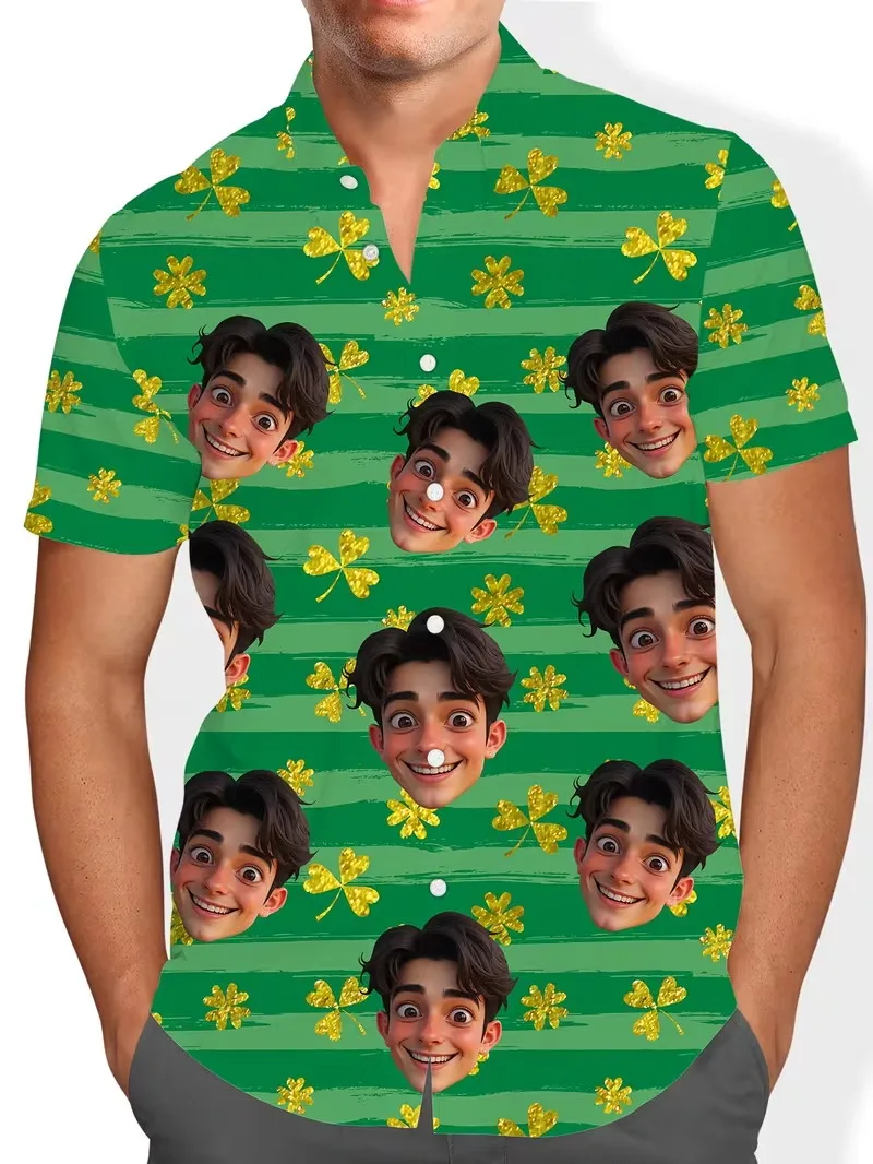 

Мужская гавайская рубашка с коротким рукавом на пуговицах для Дня Святого Патрика, повседневная, пляжная, с возможностью индивидуального дизайна (DIY), в стиле «Алоха»