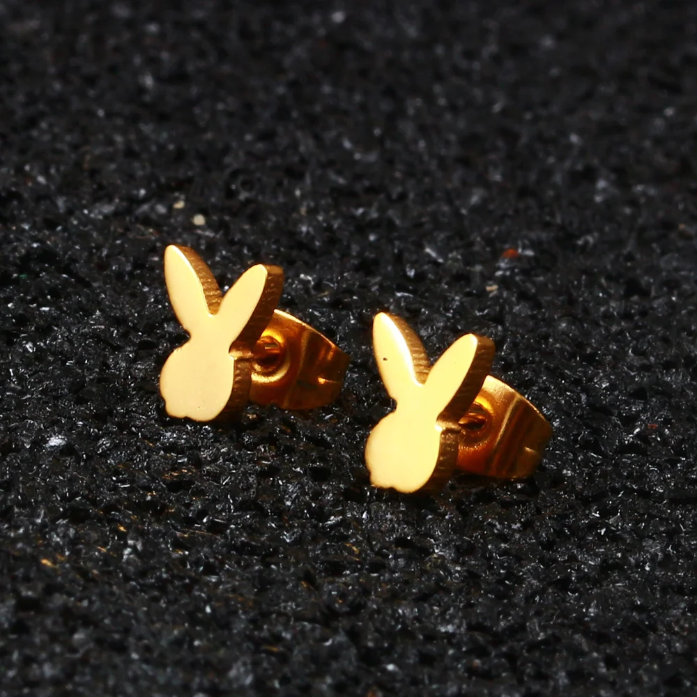 Exquisite small cartoon rabbit earrings two-color optional stainless steel material everyday all-Match Girl earrings