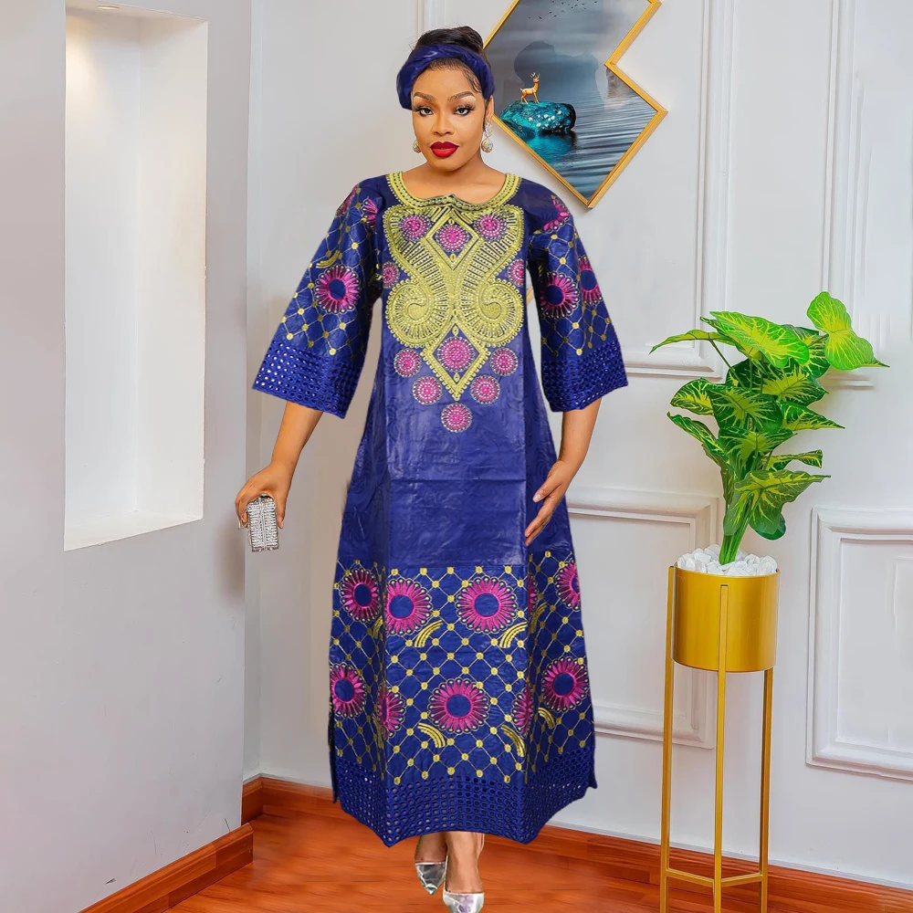 

H&D New African Dresses For Women Embroidery Bazin Floral Dresses Ankara Rich Long Robes Nigeria Party Tradition Wedding Ramadan