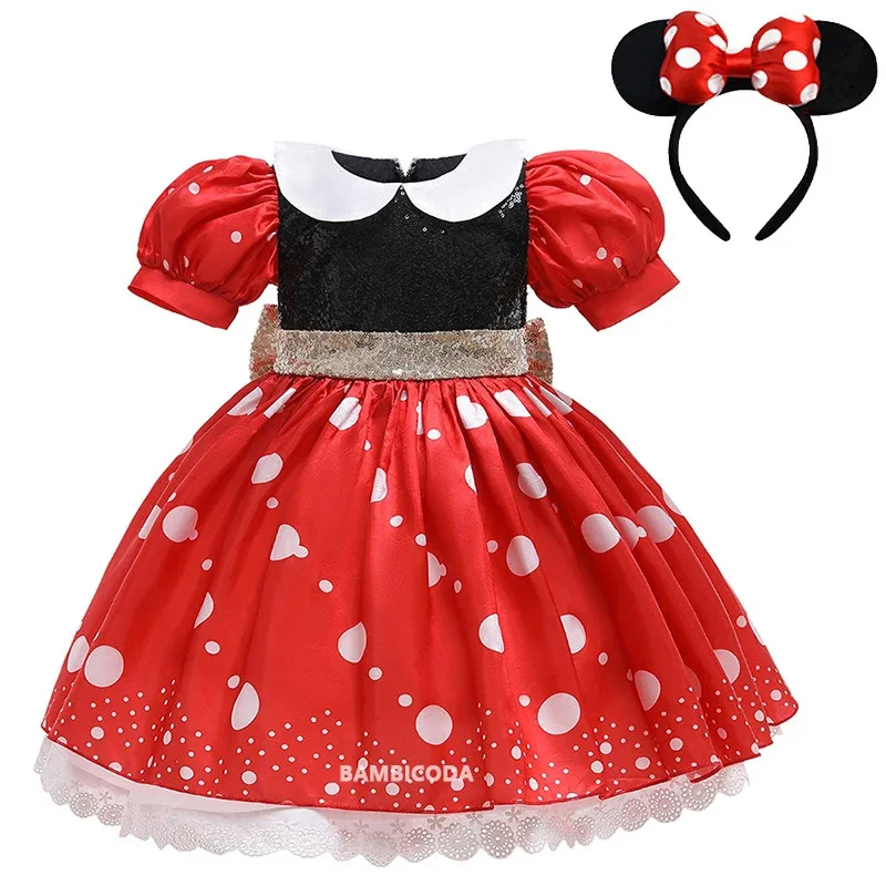

Платье принцессы для косплея для девочек, рождественский карнавал, платья в горошек с мышкой для выступлений на сцене, детская одежда с бантом и блестками, мини-но