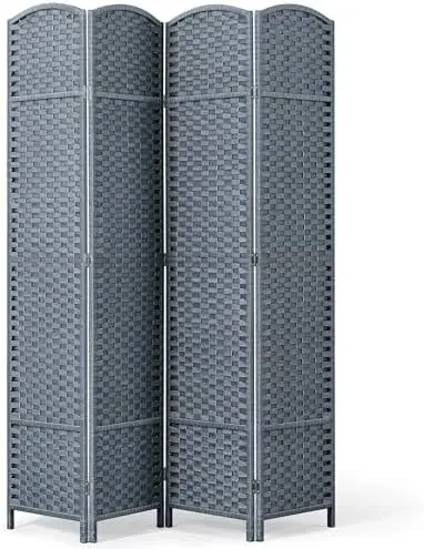 Outdoor Privacy Screen 4-Panel Folding Room Divider Space Partition | 67"H 64"W fade-resistant PP yarn pine wood