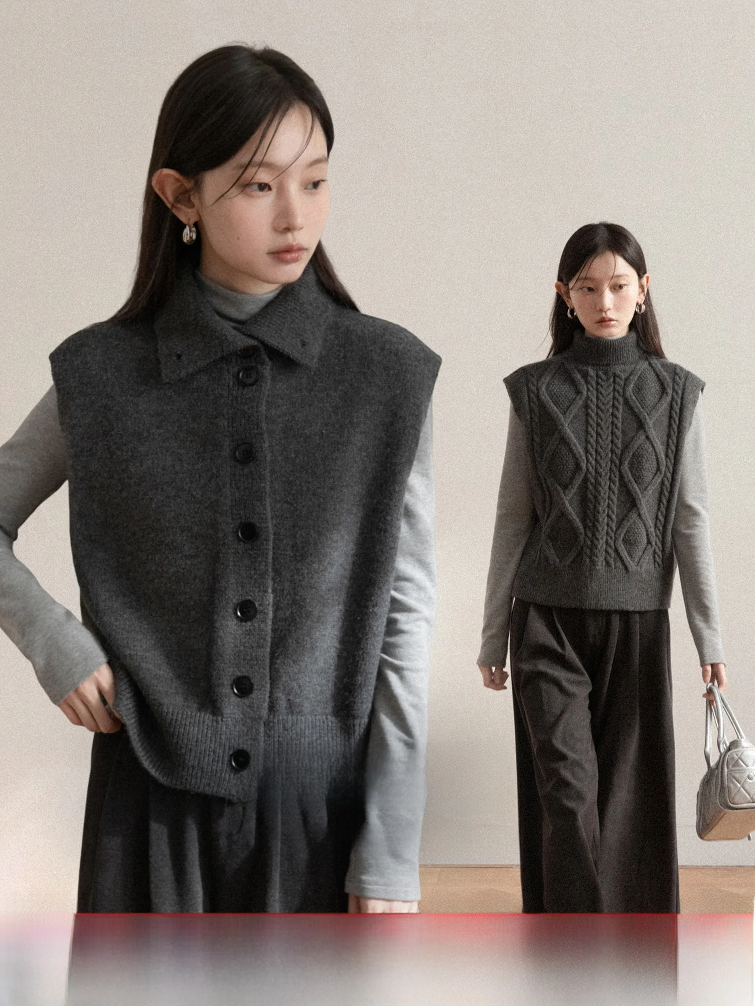 

Женский вязаный жилет Canton S ey Double Wearable, зимний теплый многослойный топ с высоким воротником, стандартной длины, на одной пуговице