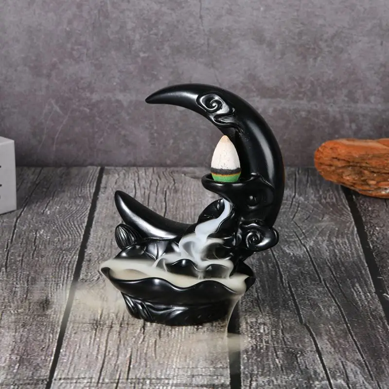 Moon shaped incense burner, reflux incense stand, incense waterfall fountain, handmade incense burner suitable for home zen