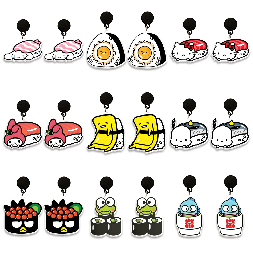 W Cute Sanrio Sushi Hello Kitty Kuromi Print Resin Earrings Pendant Black Earrings Cartoon Earrings Women's Gift Children