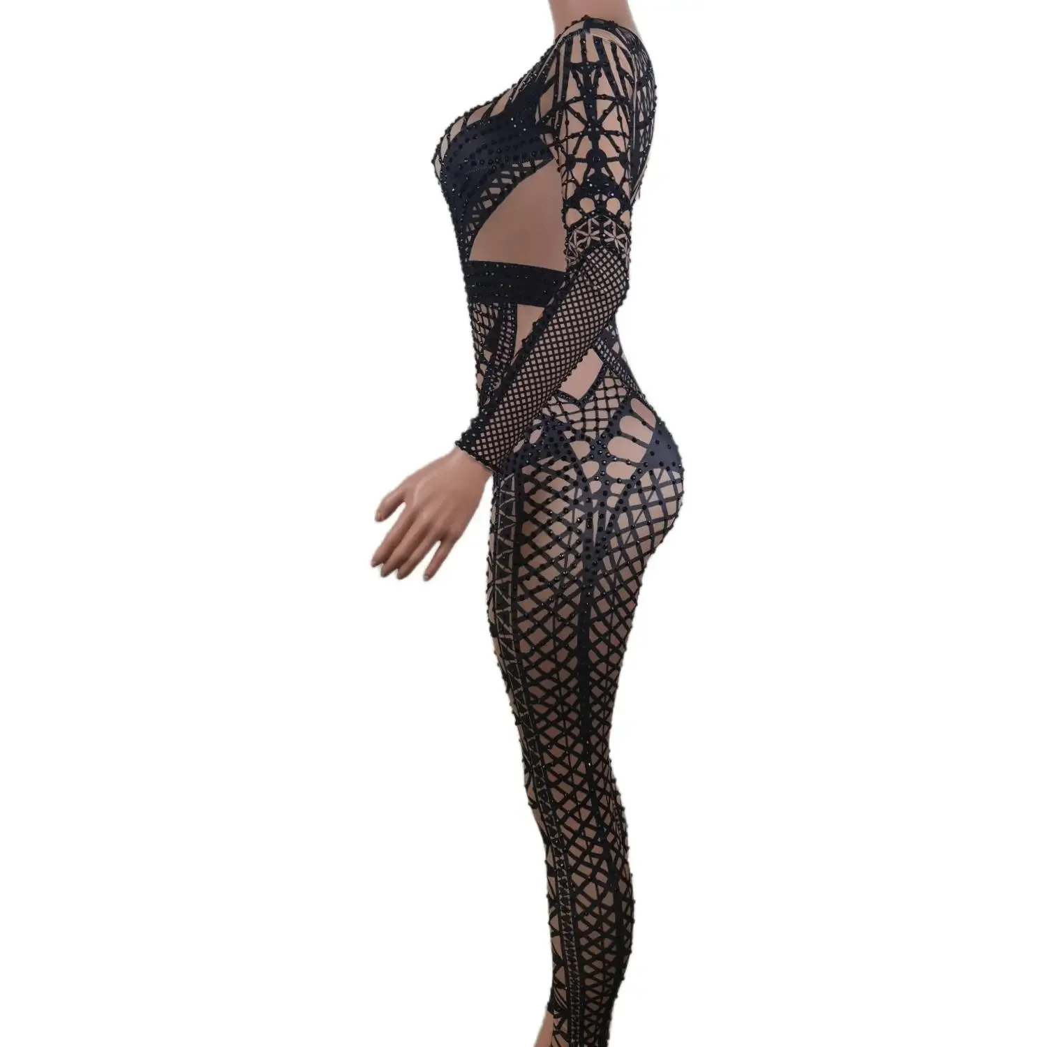 New Fashion Black Diamond Glitter Bodysuit Lady Dancer Singer Stage Performance Costumes Sexy Bodycon Birthday Party Prom Outfit