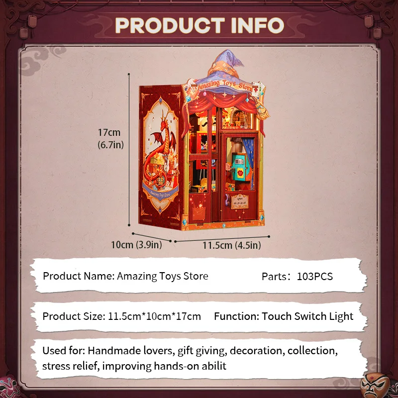 CUTEBEE DIY Book Nook Kit Miniatur-Puppenhaus aus Holz mit LED-Licht, Bücherregal-Einsatz, Bücherregal, Heimdekoration für erstaunliche Spielzeuggeschäfte