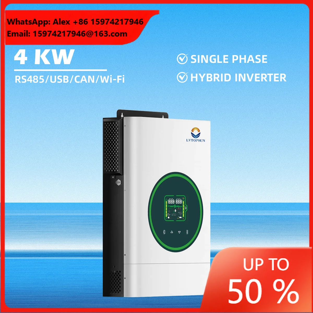 LVTOPSUN 4000W 6000W Hybrid Inverter For Off Grid Solar Energy System 4KW 6KW 24V Battery Household Power System