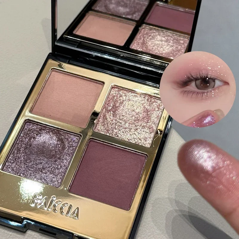 Paleta de sombras brilhantes de 4 cores, sombra preta esfumaçada, pigmento fosco com glitter, longa duração, à prova d'água, paleta de maquiagem para olhos