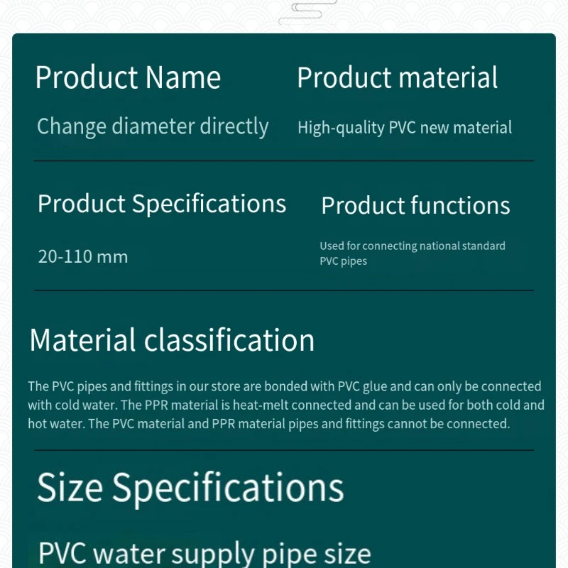 2025 PVC Transdirect 20 25 32 40 50 63 75 90 110 Reducer Size Connector Convert Gray