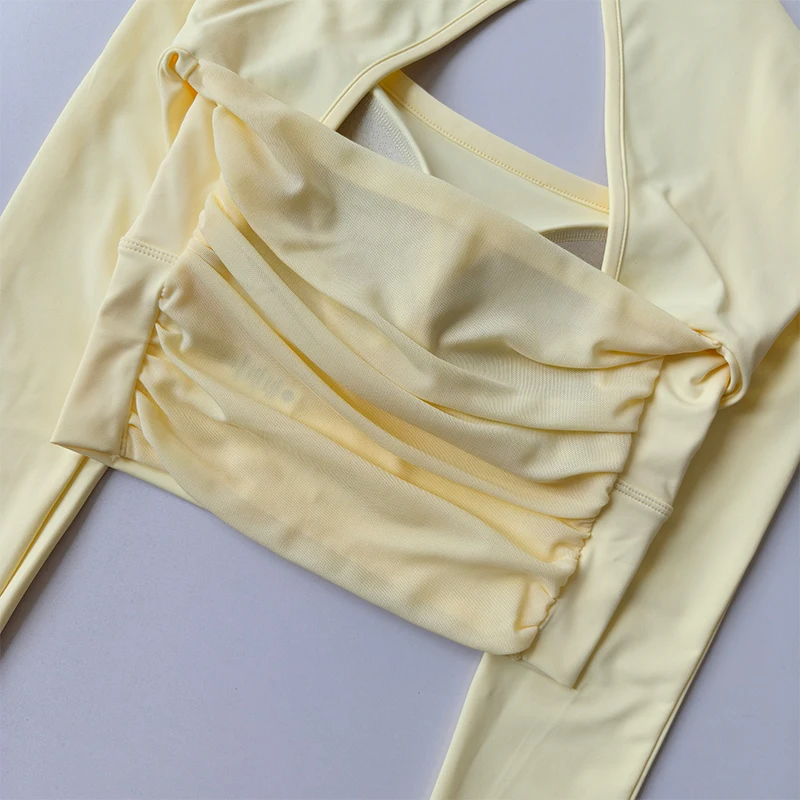 Yoga-Kleidung mit Brustpolstern für Damen, Pilates-Trainings-Oberteile, Langarm-Shirts für Fitness, Sport, Laufen, sexy Rückenfreies Design – Detail 11
