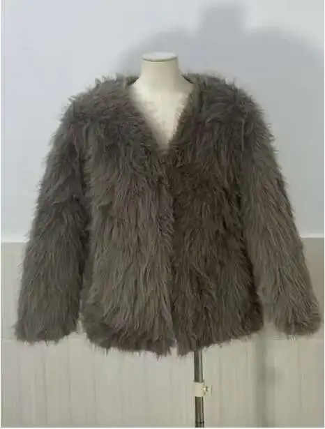 Women's Faux Fur Jacket V-Neck Winter Coat