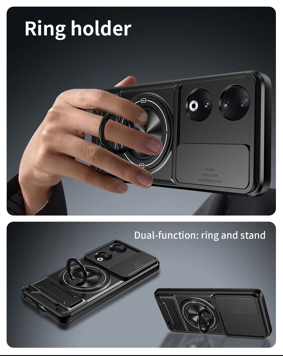 Ringhalter-Hülle für Huawei Honor 90 5G, magnetischer Ständer, Linsenschutz, Schutzhülle für Honor 90 Lite, stoßfeste Handyhülle. – Detail 5