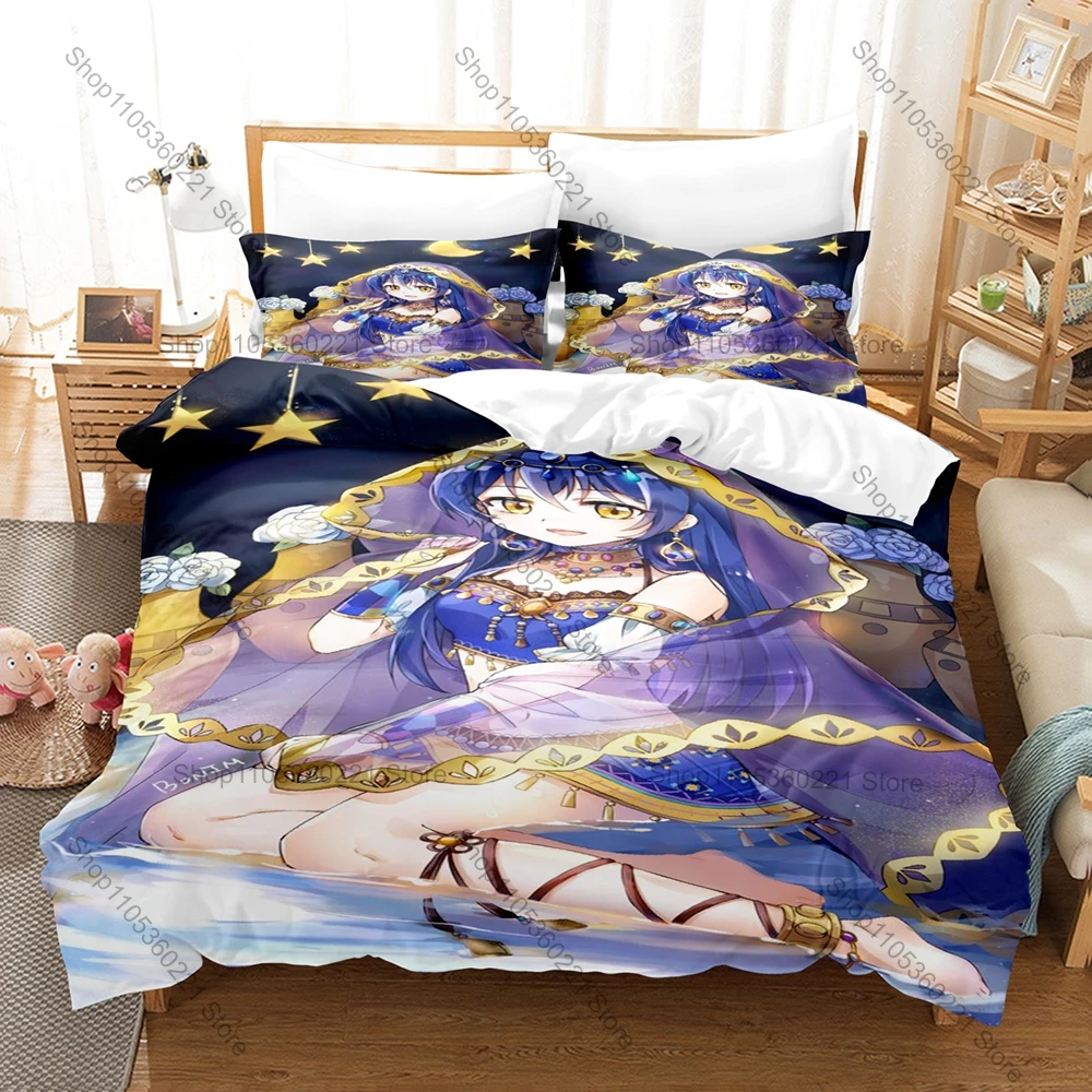 Quiet Elegant Umi Sonoda Graphic School Idol Anime Bedding Set Duvet Cover With 2 Pillowcases Teen Girly Bedroom Decor