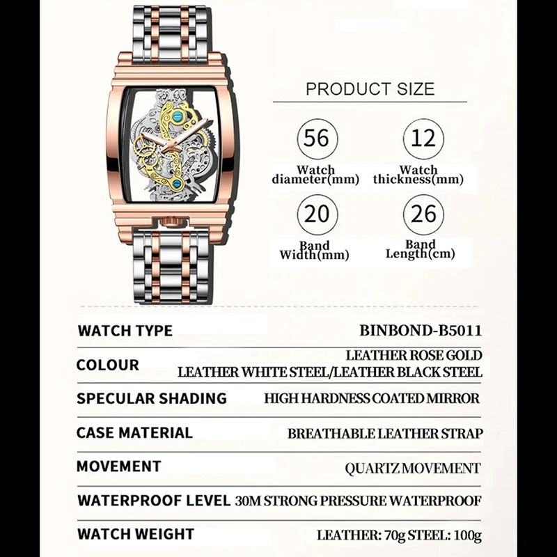 BINBOND New Luxury Man Watch Fashion Wine Bucket Motorcycle Gear Strip Hollow Tourbillon Design Luminous Waterproof Men's Watch