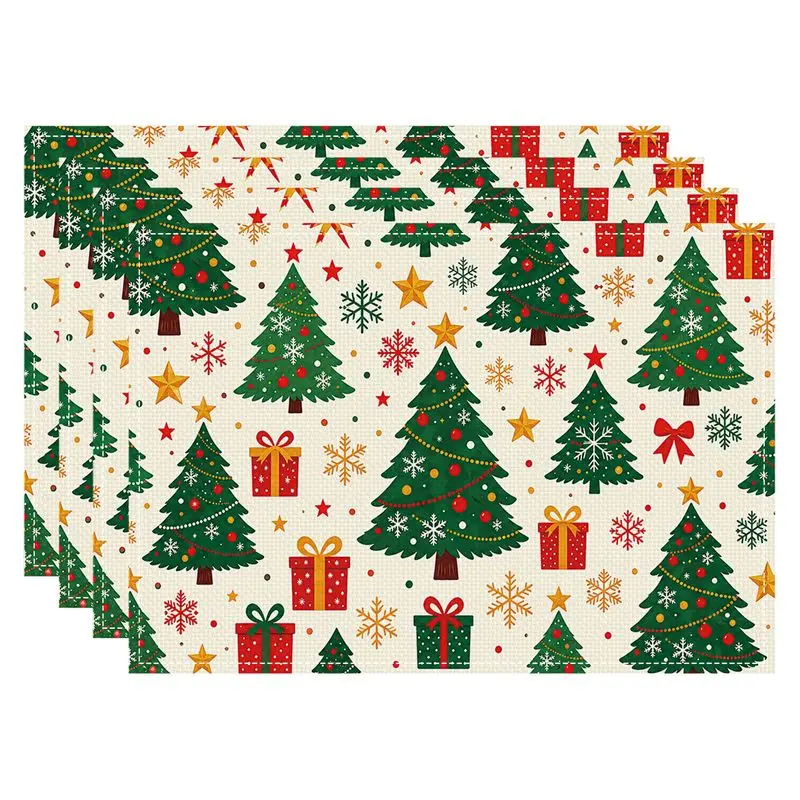 VIKAMA Farmhouse Style Christmas Tree Meal Mat Waterproof and Insulated Table Mat Holiday Party Home Restaurant Table Decor Mat