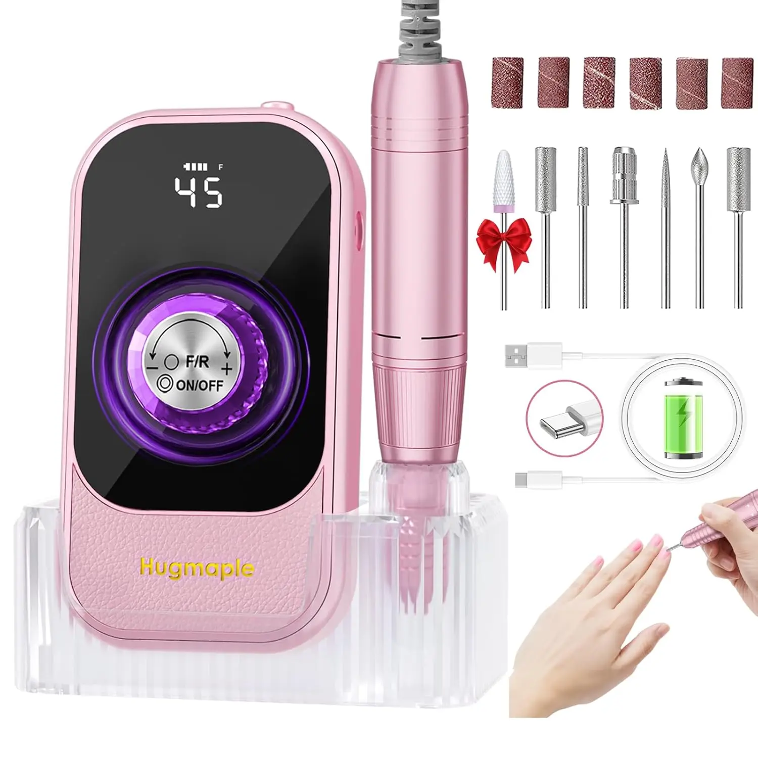 

45000RPM Cordless Nail Drill, Rechargeable E-File Kit with Bits & Base for Shaping & Polishing Gel Nails