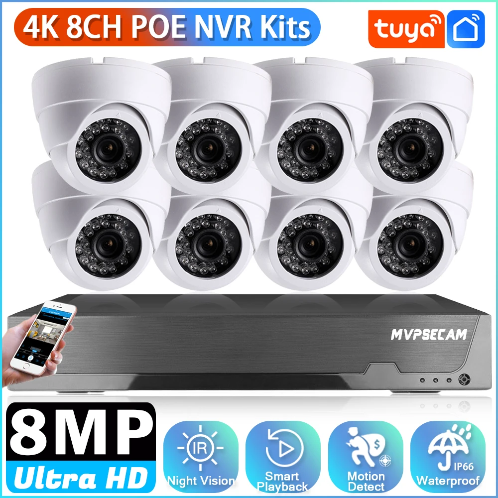 

Tuya 8MP POE NVR Kit 8CH 4K HD Surveillance IP Cameras CCTV System Motion Detection Outdoor POE Dome Camera With Video Recorder