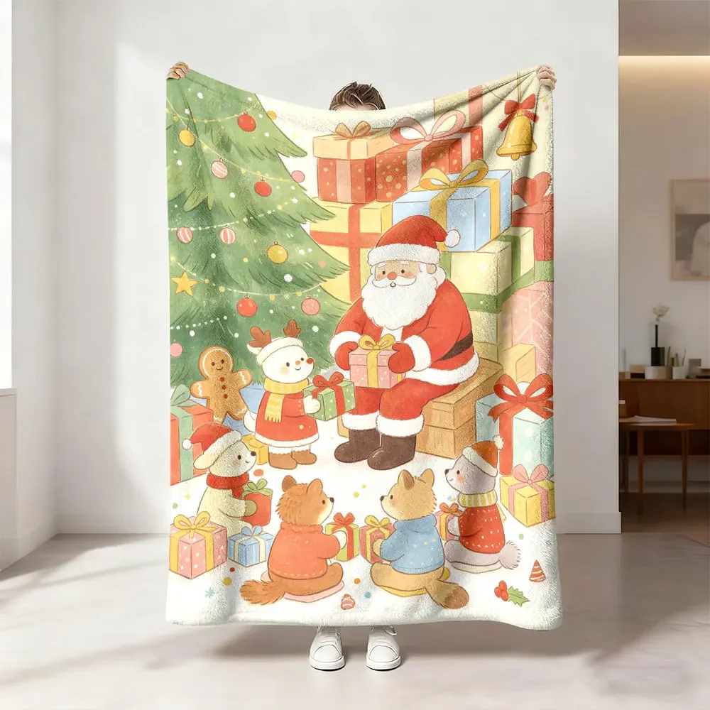 Cute Christmas Family Scene Throw Blanket Plush Xmas Holiday Decor Cozy Gift for Living Room