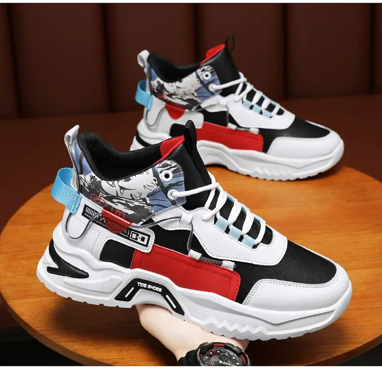 Men High Top Casual Shoes Personality Thick Soled Daddy Shoes Male Sports Sneakers Trainers Street Culture Walking Footwear Man