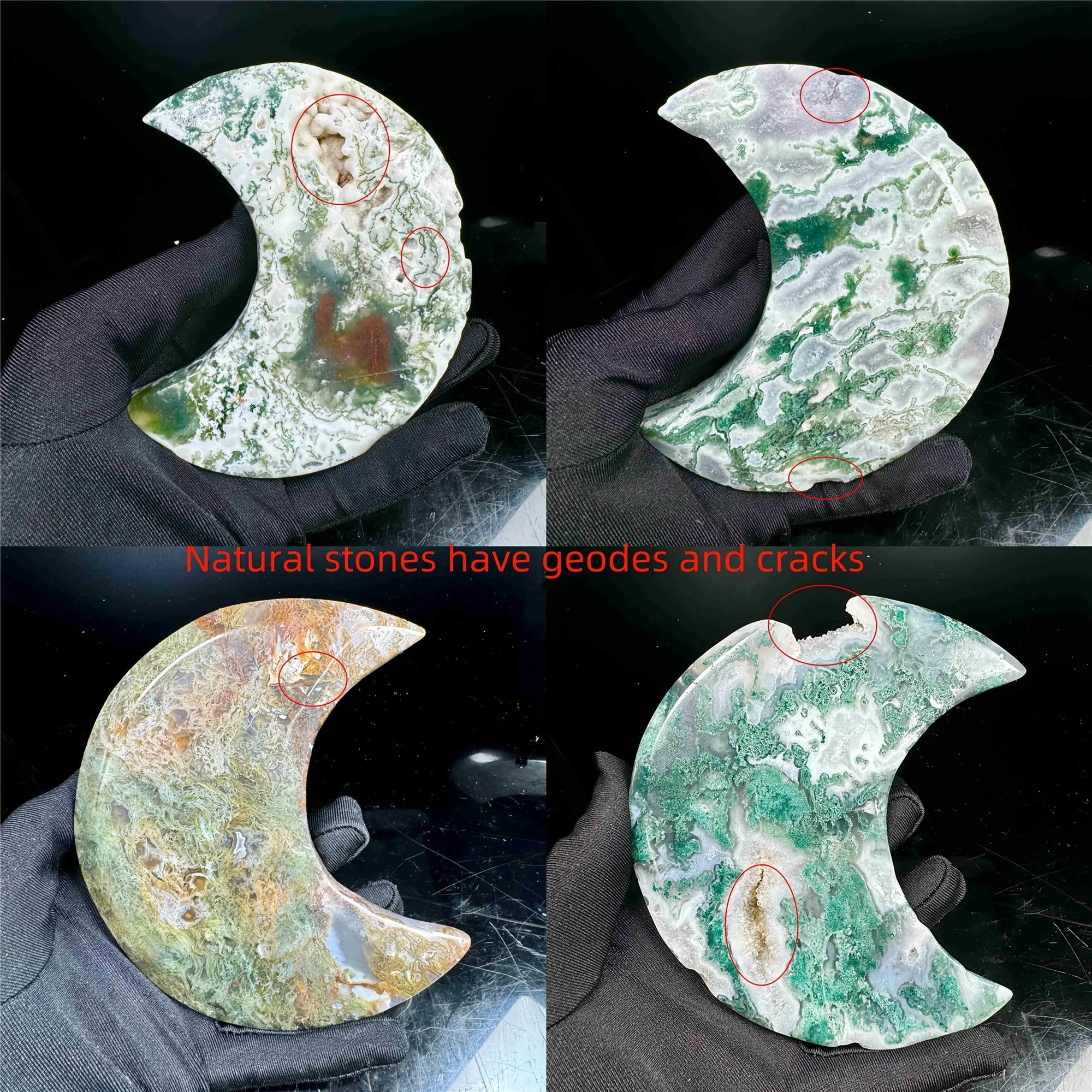 

Natural Moss Agate Moon Carving 100-200g Healing Crystal Polished Stone Home Decor Reiki Gift