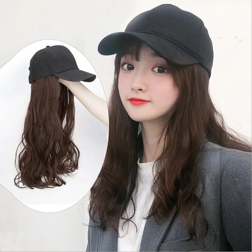 1Pcs Long Straight Hat Wig Natural Brown Wigs Connect Synthetic Synthetic Baseball Cap Hair Wig Hat Wig Adjustable for Women