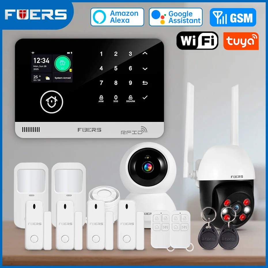 FUERS G03 WIFI GSM Alarmsystem-Set für die Sicherheit zu Hause, Einbruch- und Diebstahlwarnung, Bewegungsmelder, funktioniert mit Tuya Smart App Alexa