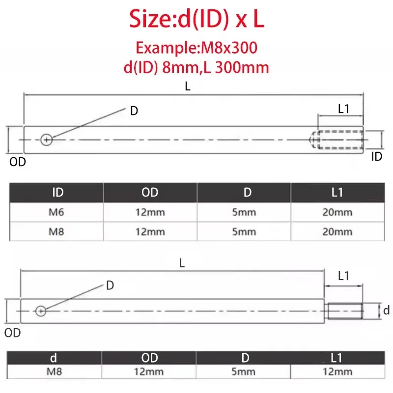 304 Stainless Steel Threaded Pillar Internal and external threads Cylinder Pins Round Spacing Screw Single Head Column M6 M8
