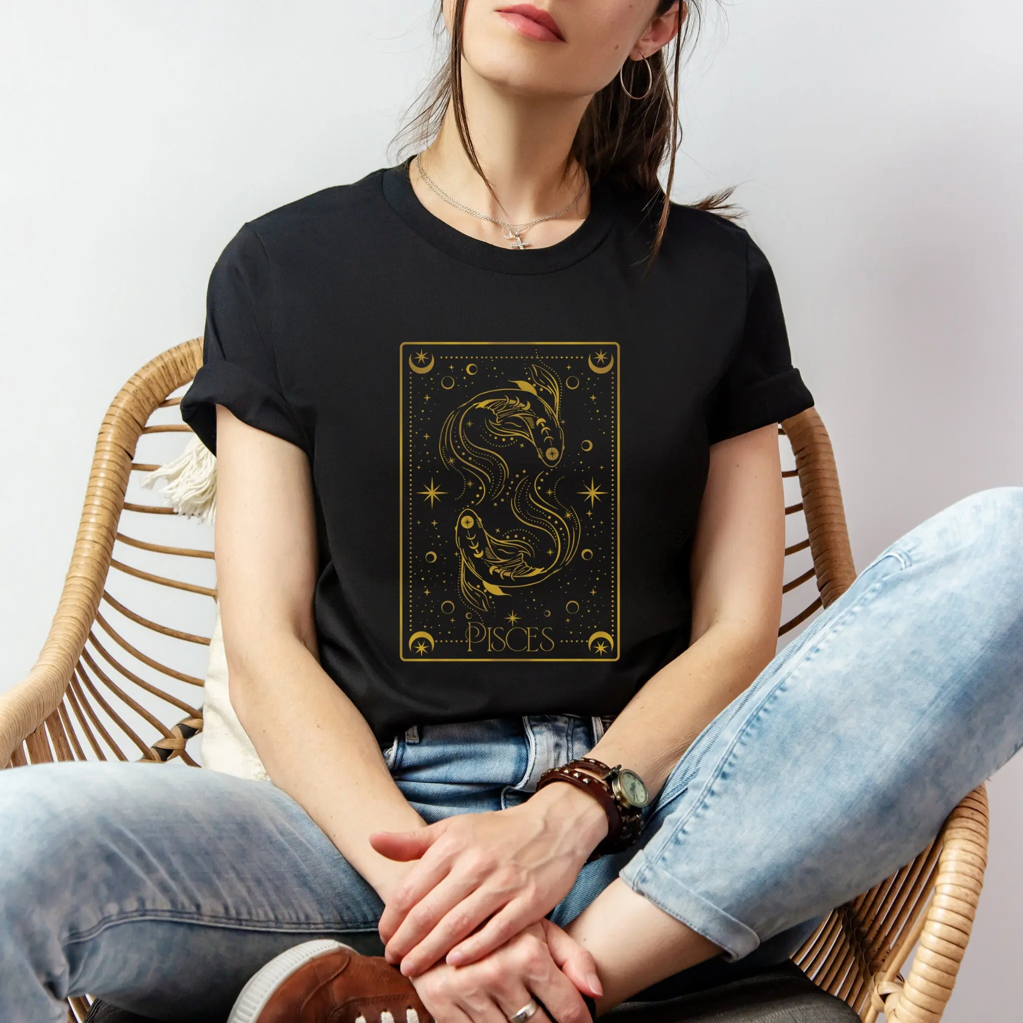 Zodiac Pisces Astrology T Shirt Horoscope Star Sign Celestial Tarot Card Spiritual