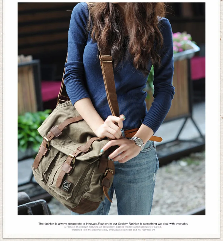 

Men's and women's flip-top lock crossbody canvas bag, large-capacity multi-pocket computer storage crossbody bag