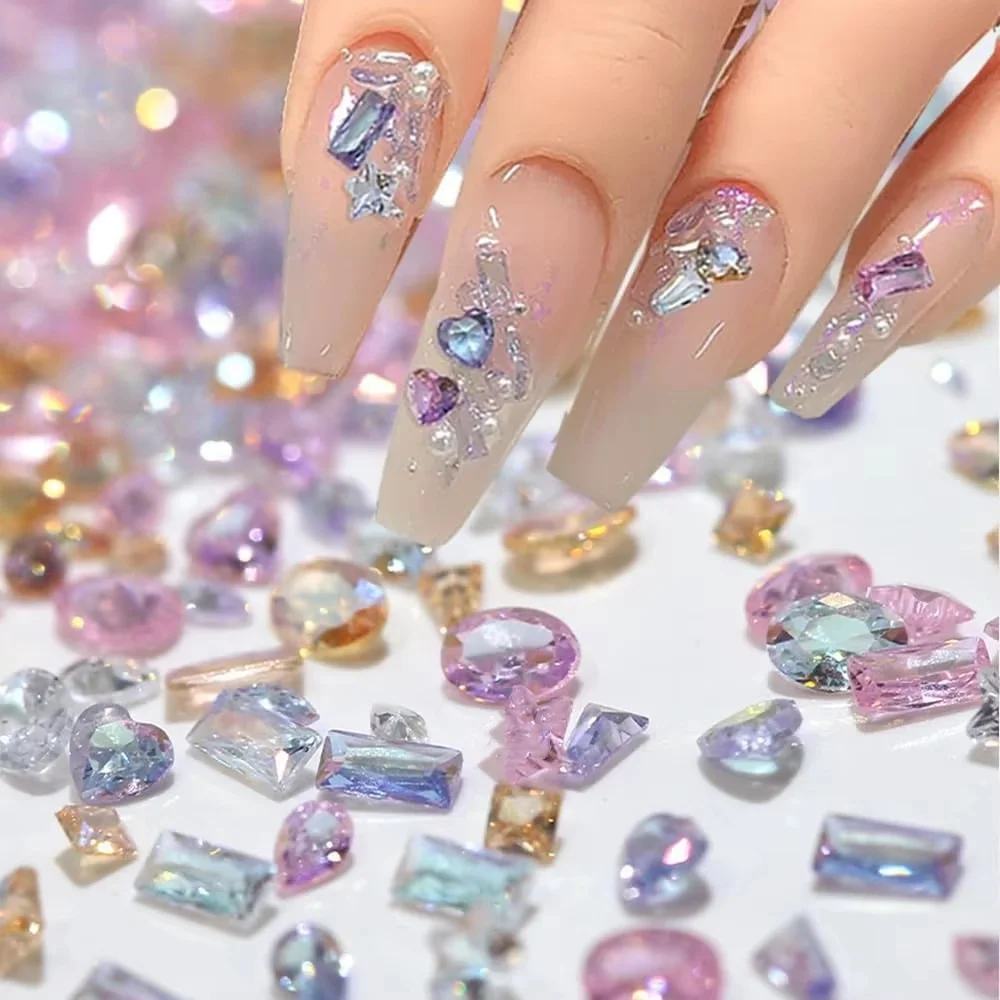 50 pçs brilho 5a mini zircão aurora gelo translúcido cognac mix formas diamantes afiados arte do prego strass decoração manicure charme