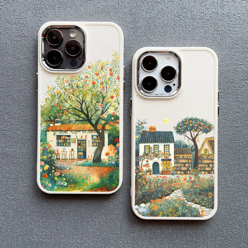 Oil Painting Garden Grange Countryside Fairy Art Phone Case For iPhone XR XS X 7 8 Plus 16 15 14 13 12 11 Pro Max Silicone Cover