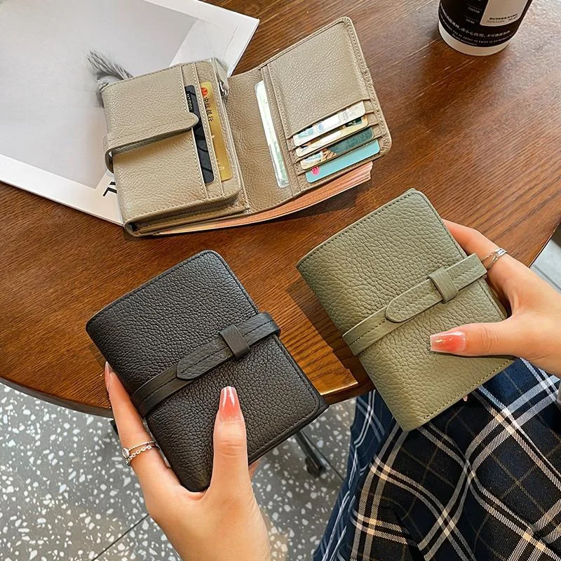 

Упрощенный кожаный кошелек для женщин, вертикальный, большой вместимости, с множеством отделений для карт, с узором личи, клатч-сумочка