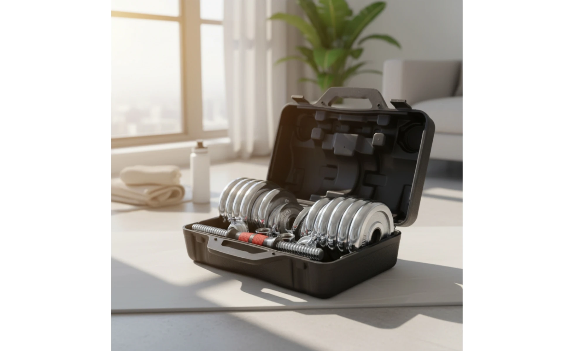 Dumbbell Set with Storage Case Chrome-Plated Dumbbell Set with Case Weights Compact Exercise Equipment Long-Lasting for Adults