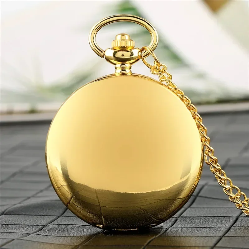 

Retro Smooth Case Full Hunter Clock Roman Number Dial Quartz Analog Display Pocket Watch for Men Women Necklace Pendant Chain